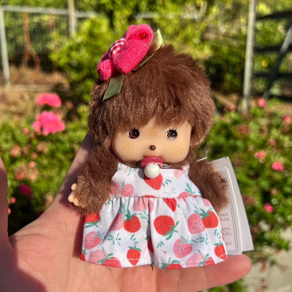 MONQUIQUI GIRL STRAWBERRY DRESS KEYCHAIN PLUSH DOLL